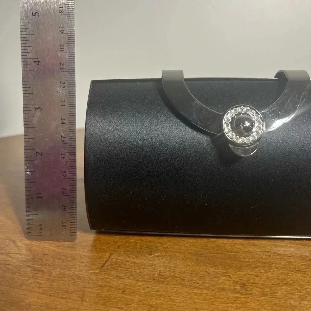 🌜 Sasha Black Satin and Rhinestone Evening Bag‎ - Picture 3 of 13
